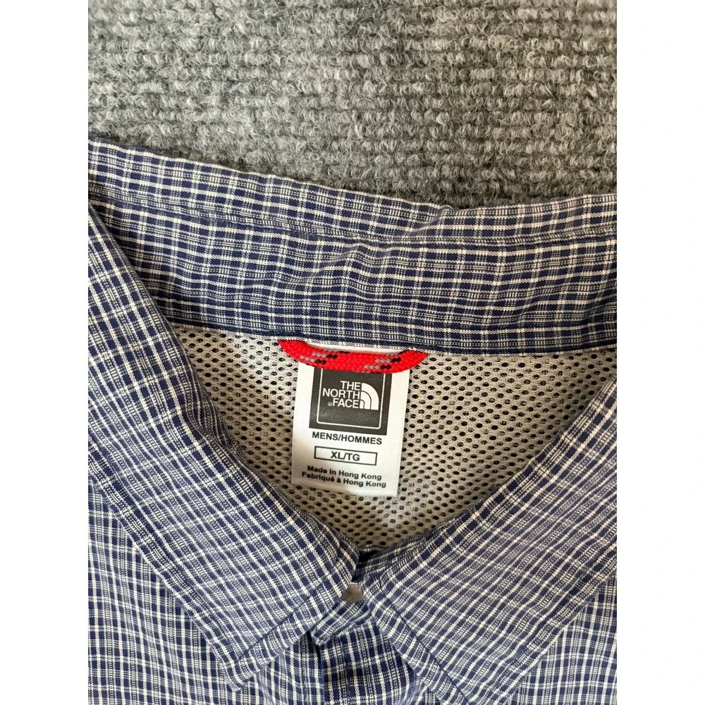 The North Face Mens XL Blue Micro Check Button Down Shirt Long Sleeve ModalBlend